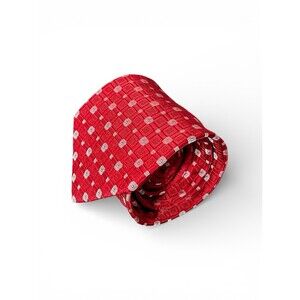 Valentino 100% Silk Tie Red White Geometric Square Grid Italy Classic Luxury